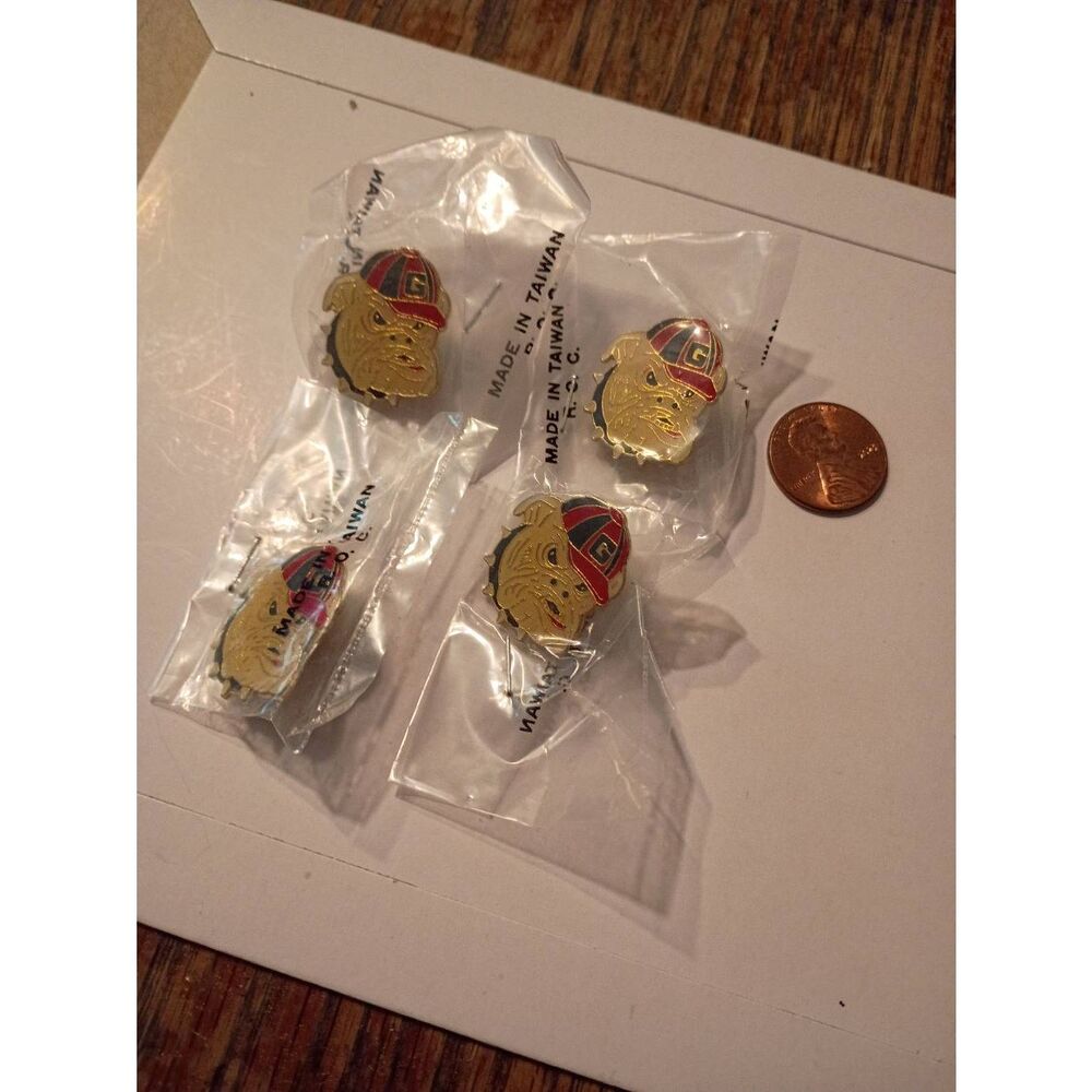 Lot 4 Vintage University Georgia Bulldogs Bulldog Head Enamel Pin Hat Lapel NCAA